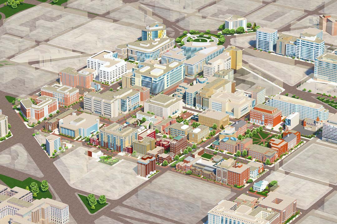 Illustrated map of GW's Foggy Bottom campus